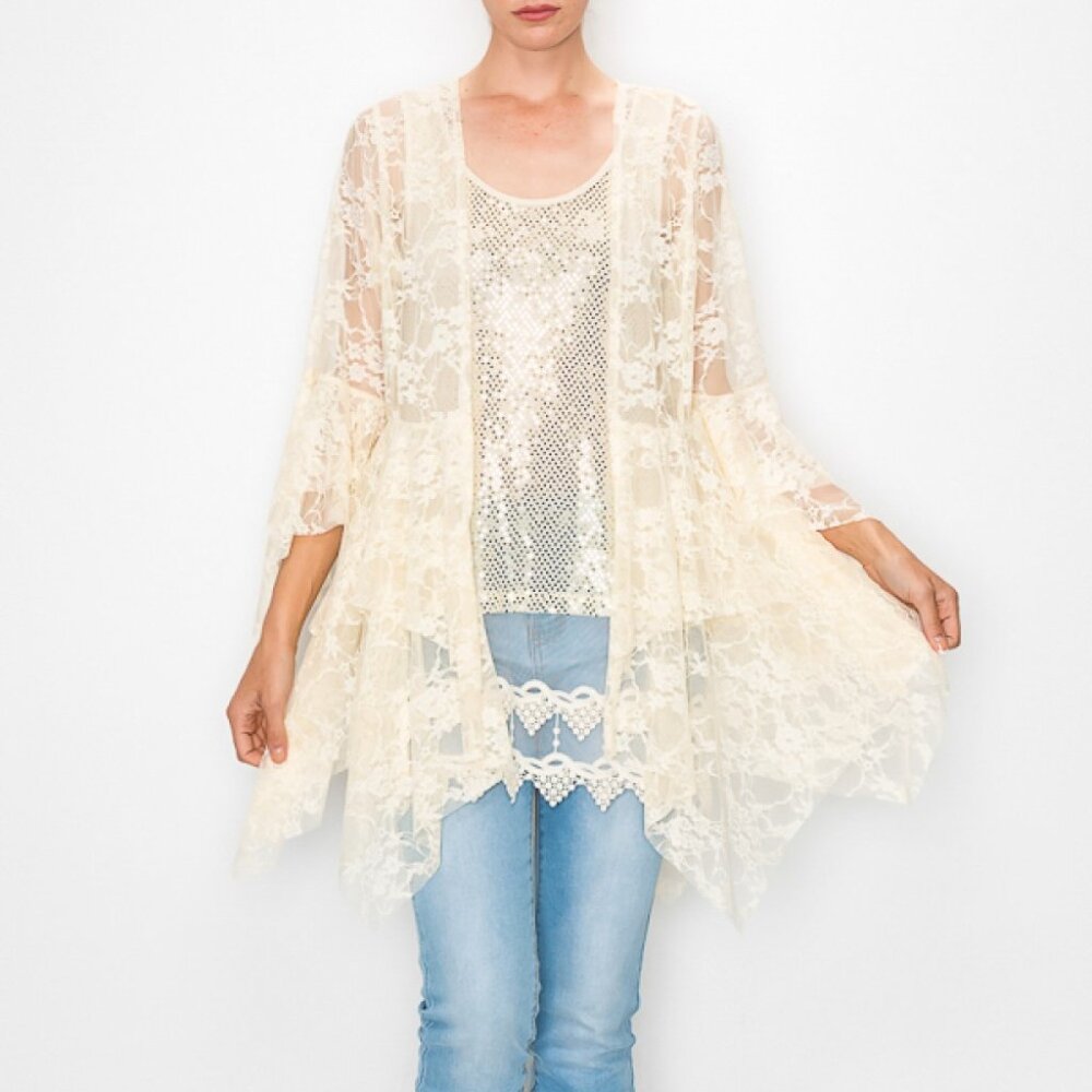 NEW ORIGAMI all lace NATURAL cardigan kimono wrap Bohemian western MAGNOLIA S-3X